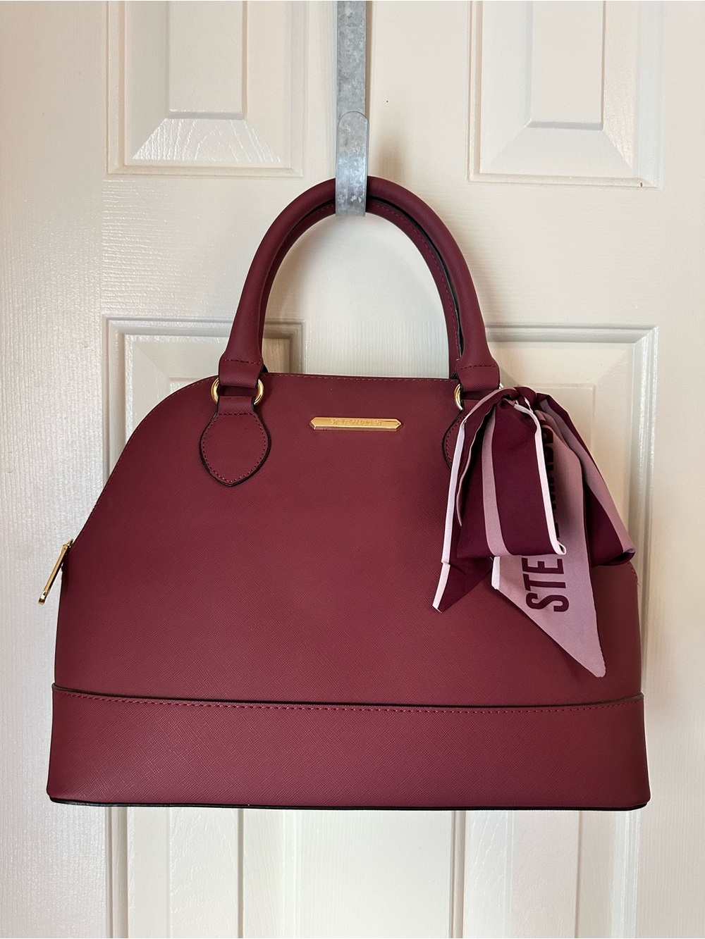 Steve Madden Burgundy Dome Satchel with Scarf Accent